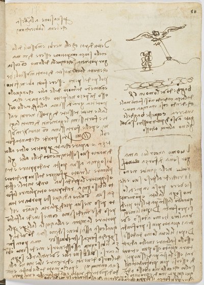 Code de vol des oiseaux, c. 1505-06, manuscrit sur papier, cc. 18, feuille 16 recto - Leonardo da Vinci